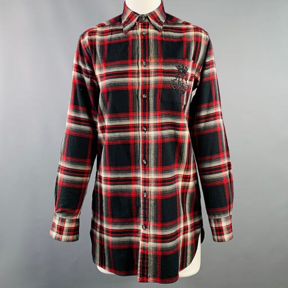 RALPH LAUREN Size XS Black Red White Cotton Plaid One Pocket Shirt - Picture 1 of 8
